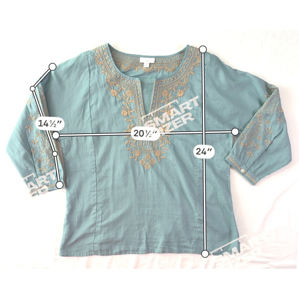 J Jill Embroidered Tunic Top W S Petite Boho Lightweight Artsy Coastal Travel - Picture 8 of 9